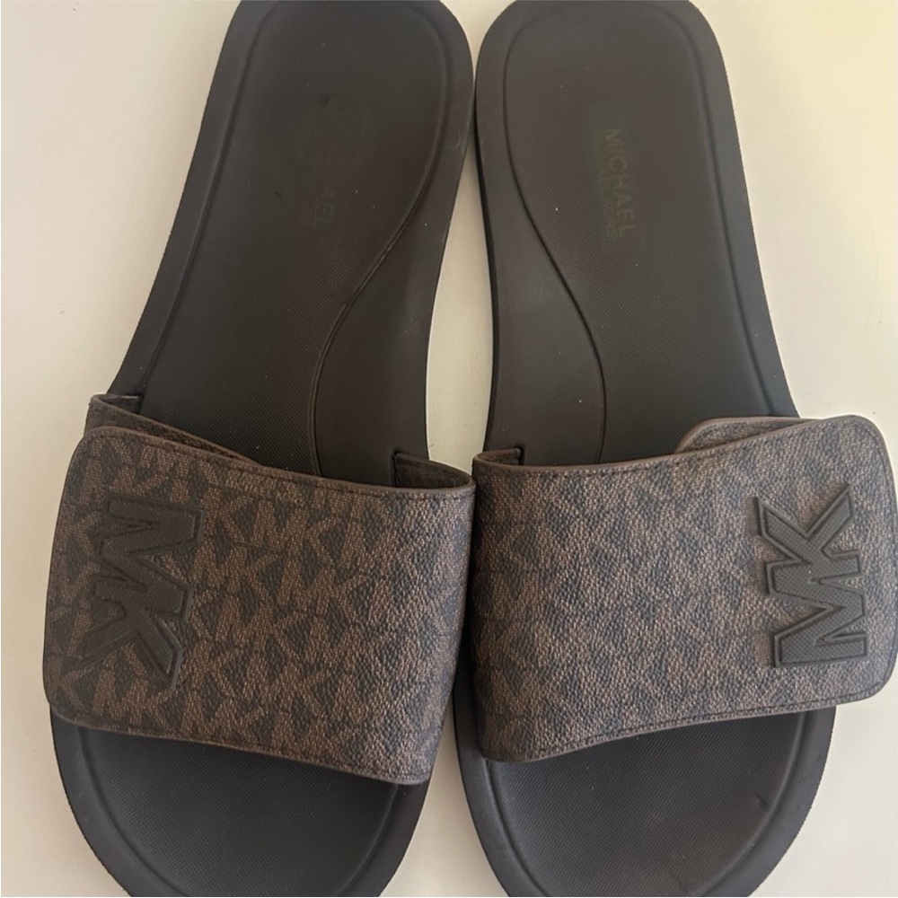 Michael Kors Black and Brown Logo Slide Sandals